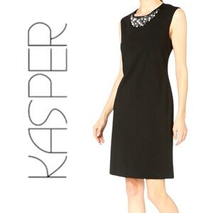 Kasper Rhinestone & Beaded Neckline Heavy Knit Fitted Sheath LBD Dress Size 8